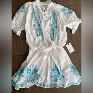 Juliet Dunn X MyTheresa white blue turquoise blouson dress NWT
